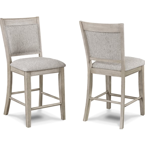 2pc Counter Height Dining Chairs, Look, Tan/beige Gray Upholstered, Footrest, Wooden Base For Room Style Chairs (2pc ), Wood Construction Area