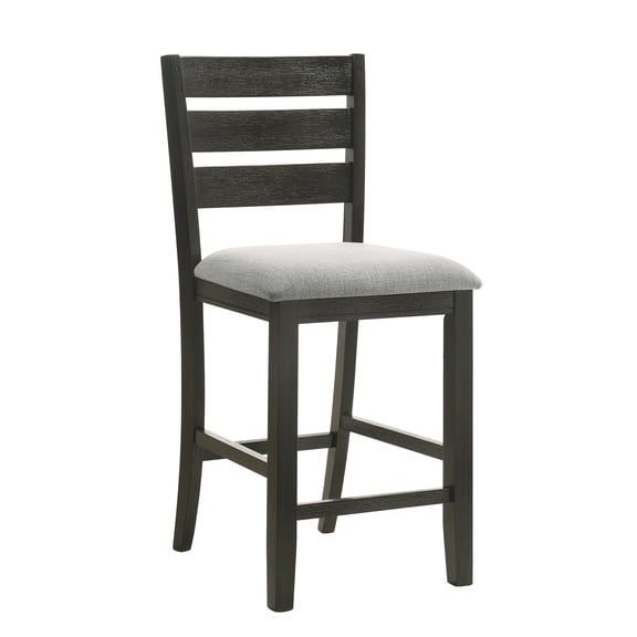 2pc Counter Height Dining Stools In Charcoal, With Cozy Fabric Upholstery And Solid Wooden Back Style Chair Of 2 Smooth Wood