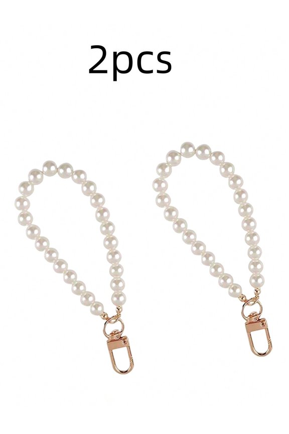 2pc DIY Faux Pearl Keychain Straps Beaded Keyring Lanyard