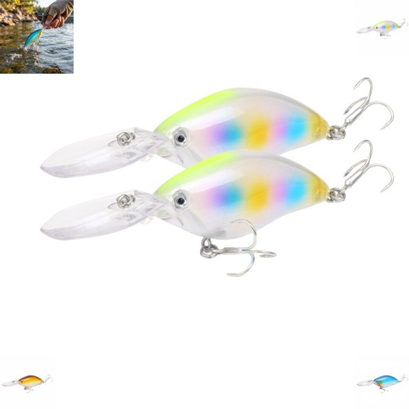 2pc Deep Diving Crankbait with Long Lip – Long Casting Fat-Bodied Hard Lure for Freshwater Saltwater, Rattling Deep Runner for Bass, Pike, Trout, Perch