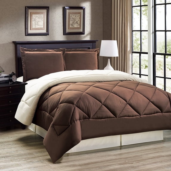 2pc Down Alternative Reversible Comforter Set Brown and Cream Twin Size
