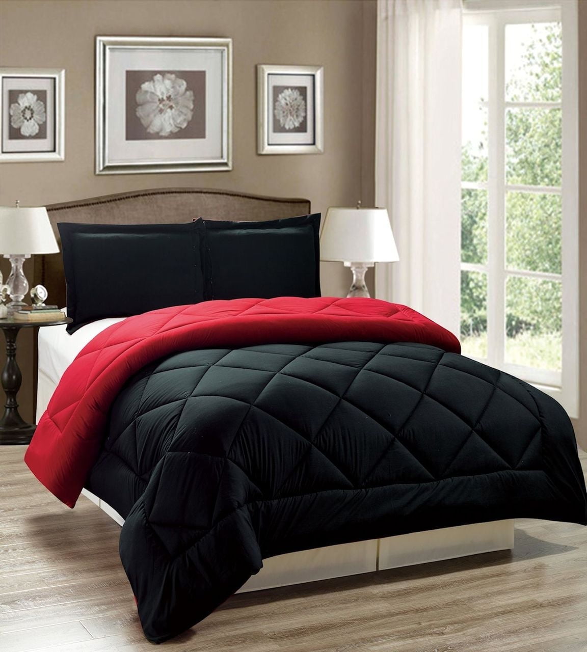 2pc Down Alternative Reversible Comforter Set Red and black Twin Size
