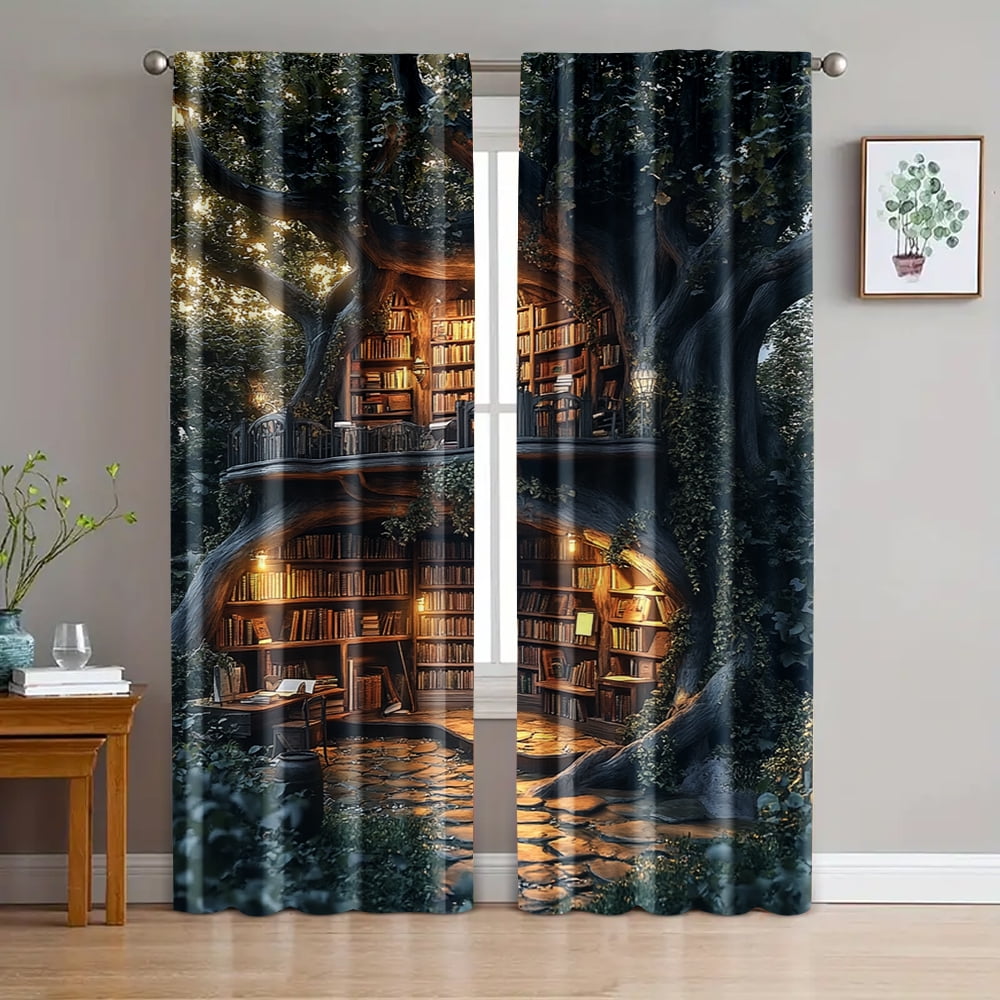 2pc Drapes Forest Library Versatile Fabric Without Electricity Festive