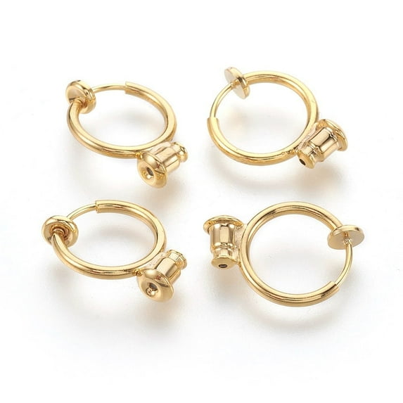 2pc Eco-Friendly Brass Clip-on Hoop Earrings For Non-pierced Ears with Brass Spring Findings & Ear Nut Golden 18x13mm Hole: 0.8mm