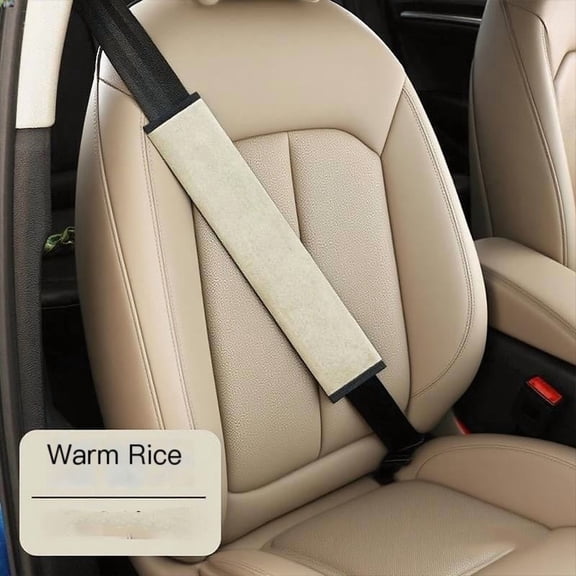 2pc Extra Long Seatbelt Cover Super Soft Furry , Thick Plush Full Car Seat Belt Strap Cushion, Fluffy Shoulder Pad Protector, Auto Interior Accessories, Beige, 15.5in