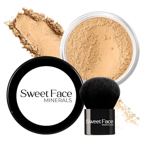 2pc FOUNDATION with KABUKI BRUSH Mineral Makeup (BEIGE) Matte Loose Powder Bare Face Cosmetics Full Coverage Long Lasting All Skin Types SPF 18