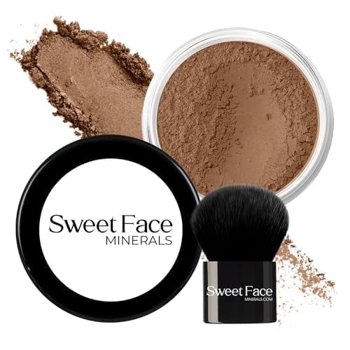 2pc FOUNDATION with KABUKI BRUSH Mineral Makeup (COCOA) Matte Loose Powder Bare Face Cosmetics Full Coverage Long Lasting All Skin Types SPF 18