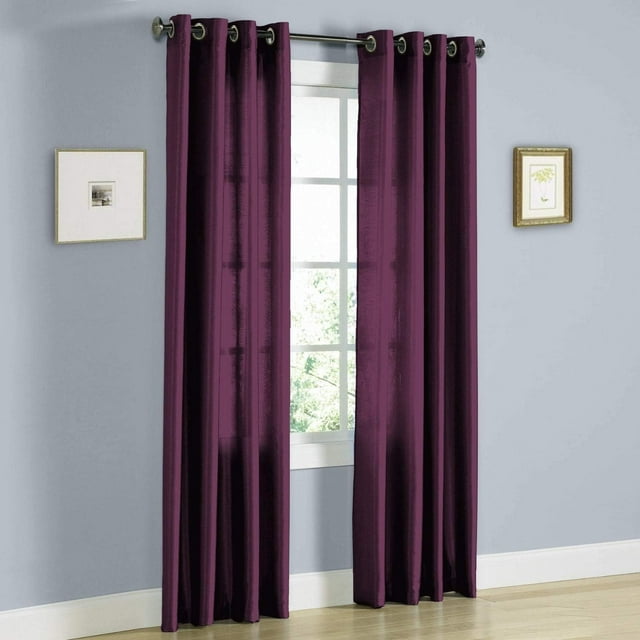2pc Faux silk Semi Sheer Window Curtain Solid Bronze Grommet Panel 52