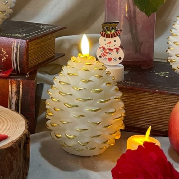 2pc Flameless LED Candle Lamp, Pinecone Decorative Light, Battery Operated, Adjustable Brightness with Timer, Home Decor