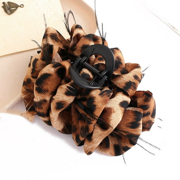 2pc Flower Plastic Claw Hair Clips Hair Accessories for Women & Girls Leopard Print Pattern Saddle Brown 130x100mm