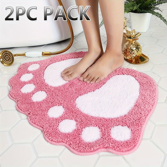 2pc Foot Shaped Bathroom Rug - Water Absorbent, Non-slip, Machine Washable Soft Microfiber Floor Mat for Shower Room Reading Room, Thick Bathroom Mat, Bright Blue Marble Bath Mat