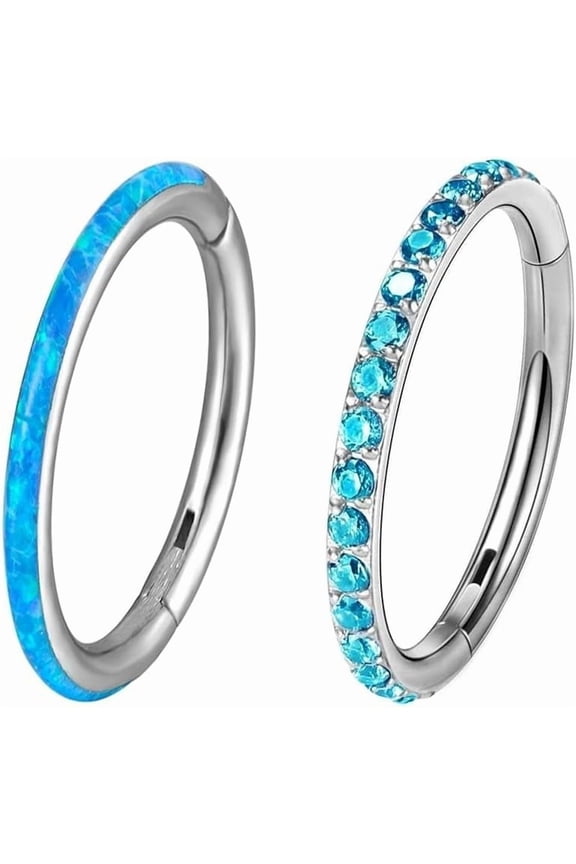 2pc G23 Titanium 16G 6/8/10/12mm Nose Ring Opal Multi Zircon Hoop Hinge Septum Ear Lobe Daith Body Piercing