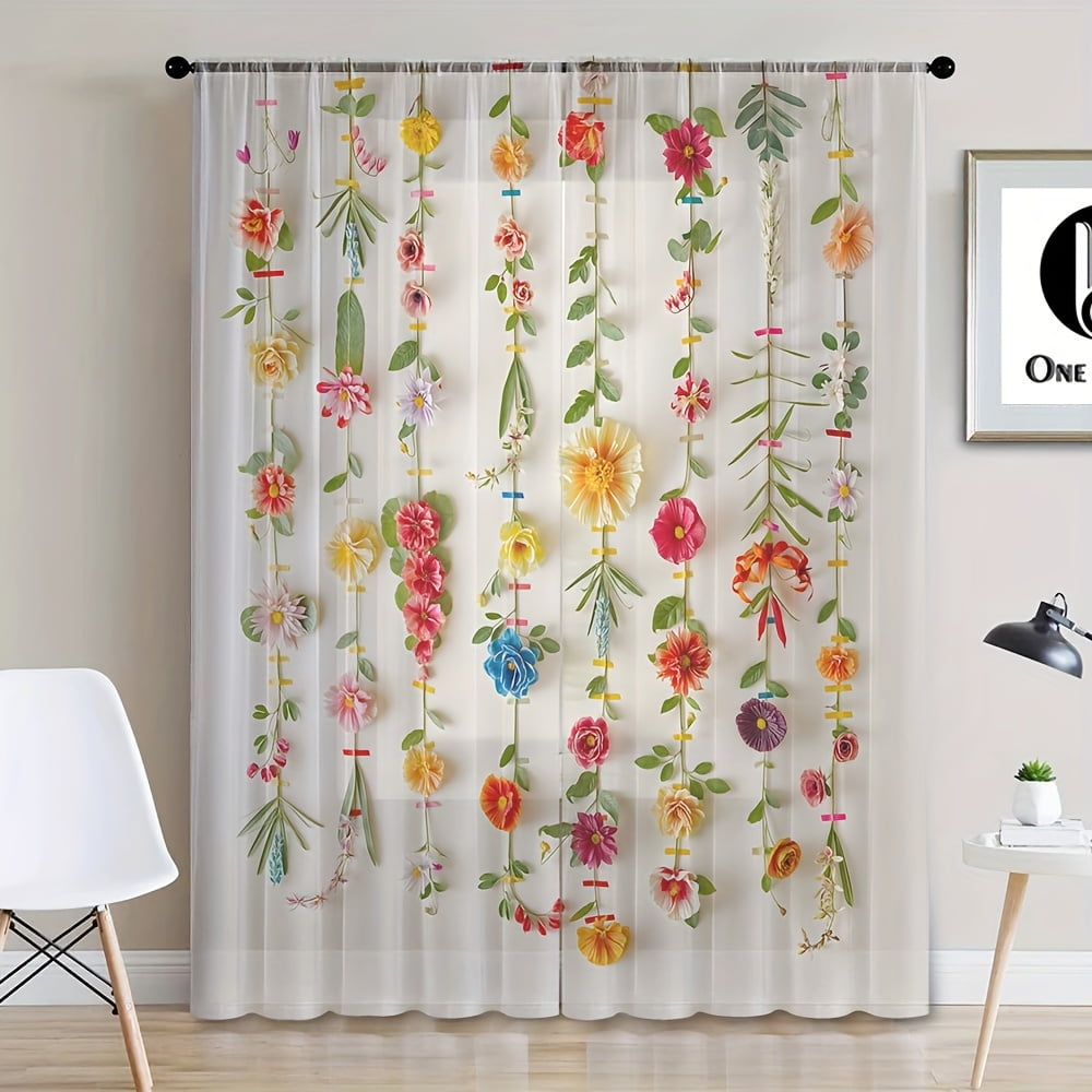 2pc Garden Style Cartoon Flower Potted Plants Sheer Curtains UV-Resistant Polyester r Window ... - Rare Plant Inspired Curtains
