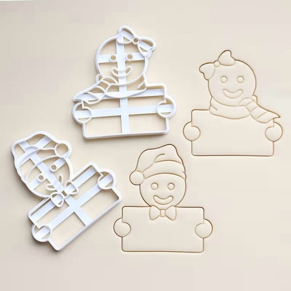 2pc Gingerbread Man Cookie Cutters - Stainless Steel Baking Molds with Extending Arm for Holiday Cookies, Christmas, Birthday & Wedding Treats