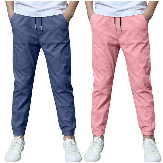 2pc Girls' School Jogger Pants in Clearance Kids Girls Boys Casual Drawstring Elastic Waisted Sweatpants Lightweight Soft Active Athletic Pants with Pockets New Light Blue 7 Years