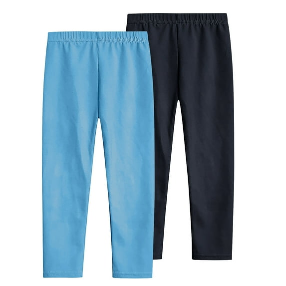 2pc Girls Stretchy Leggings Cotton Leggings for Girls, Tween Full Length Stretchy Warm Tights Pants Cute Clothes for Girls Straight Open Pants Blue 5Y