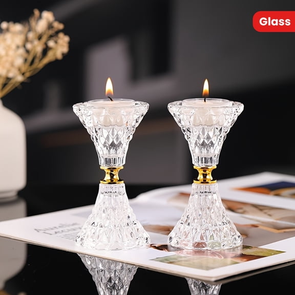 2pc, Glass Candle Holders With Metal Base, Elegant Taper Candlestick Holders For Table Centerpiece, Modern Decorative Home Dining Decor