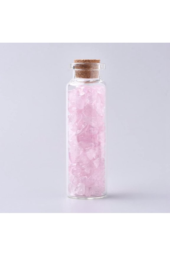 2pc Glass Wishing Bottle For Pendant Decoration with Rose Quartz Chip Beads Inside and Cork Stopper 22x71mm