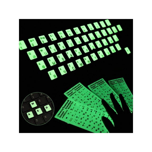 2pc Glow in the Dark Keyboard Stickers - Luminous Letters for Desktops & Laptops, Easy Apply & Remove, Language English