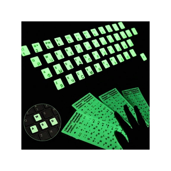 2pc Glow in the Dark Keyboard Stickers - Luminous Letters for Desktops & Laptops, Easy Apply & Remove, Language English