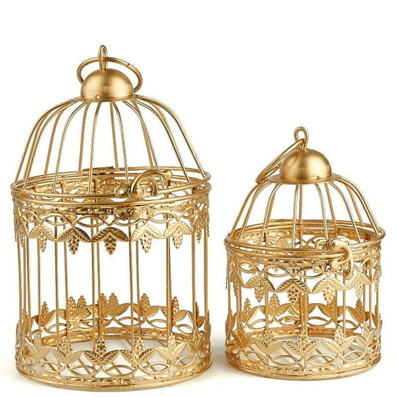 2pc Gold Gilded Birdcage Set - for Glamorous Cottage Decor - Factory Direct Craft