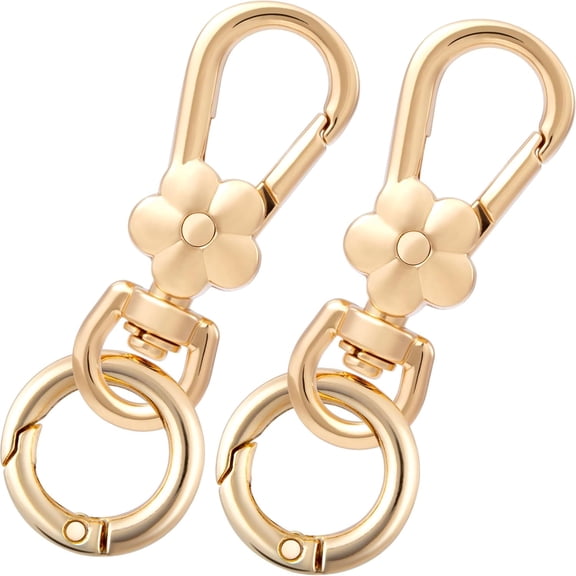 2pc Gold Plum Blossom Double-Opening Clips, Swivel Spring Snap Hooks for Lanyards & Bag Accessories