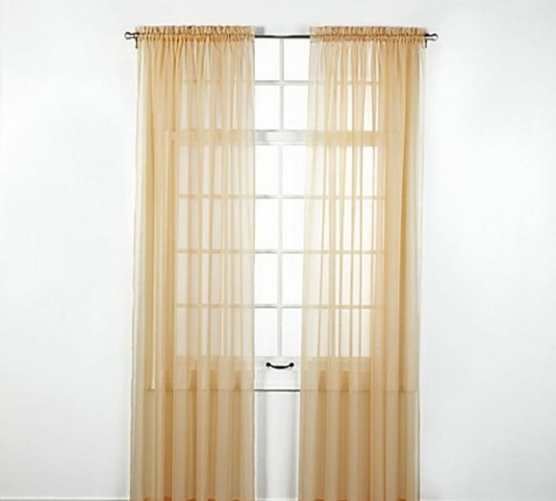 2pc Gold Solid Sheer Voile Window Curtain Set, Two (2) Rod Pocket Panels 55"W x 84"L (Each)
