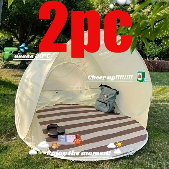 2pc Gorich Beach Tent for 3/4/6/8 Person, UV Protective Quick Setup Sun Shade Canopy, Portable Windproof Instant Shelter, Waterproof Sunshade for Family Gatherings, Beach Picnics, Camping and Outdoor