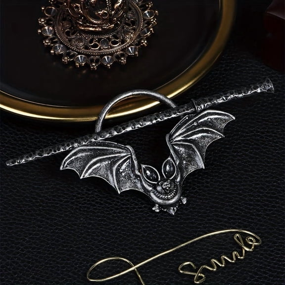 2pc Gothic Bat Hair Cuff Pin Hair Sticks Ponytail Holder Silver 130x64mm