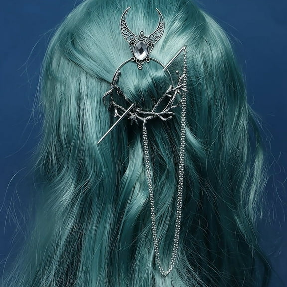 2pc Gothic Witch Theme Branch Alloy Rhinestone Hair Cuff Pin Hair Sticks Ponytail Holder White 370mm