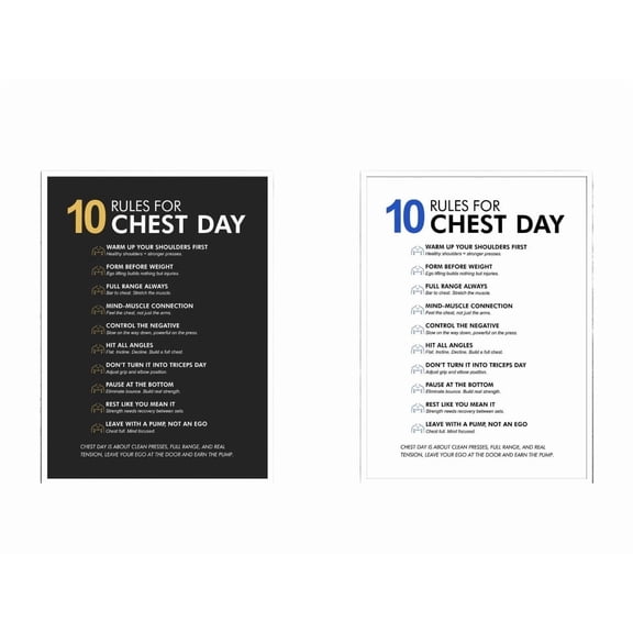 2pc Workout Motivation Poster Chest Day Gym Rules Decor for Home Garage Bench Press Personal Trainer Studio