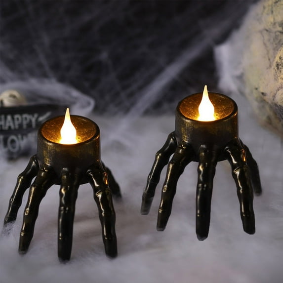 2pc Halloween Spooky Skeleton Hand Candle Flameless Candle Lamp Scary Spooky Candle Halloween Decoration Lights