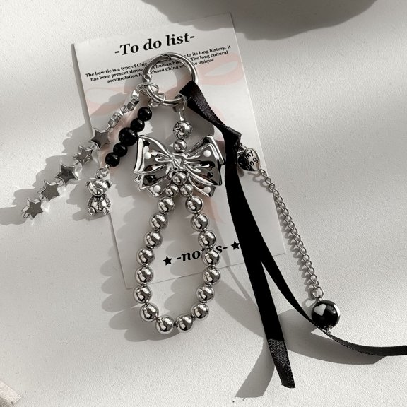 2pc Handmade Beaded Bow Pendant Black Series Personalized Bag Decoration Keychain Ornament