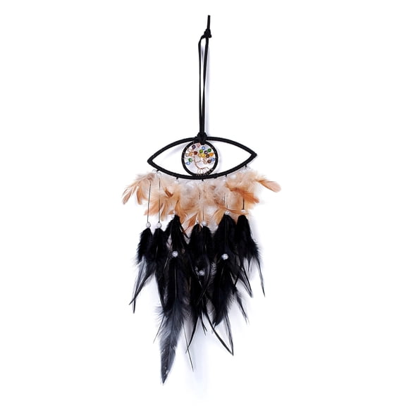 2pc Handmade Eye & Tree of Life Woven Net/Web with Feather Wall Hanging Decoration with ABS/Glass Beads & Copper Wire for Home Offices Amulet Ornament Black 510mm