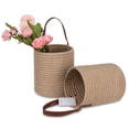 thumbnail image 1 of 2pc Hanging Cotton Rope Basket, Woven Baby Laundry Basket Blanket Basket Toy Basket with Leather Handle - 6.7” x 7.9”, 1 of 7