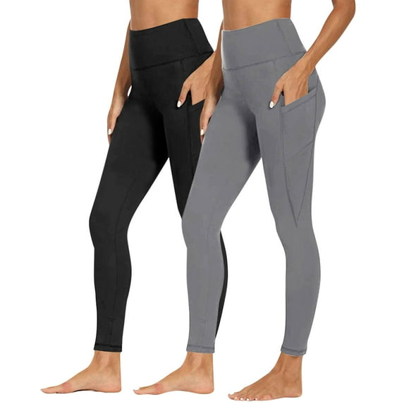 2pc High Waisted Yoga Pants with Pockets for Women, 4-Way Stretch Soft Running Workout Leggings, Athletic Yoga Pants Hip Lift Ankle Length Tights Pants Jogger Scrub Pants for Women Gray 3XL