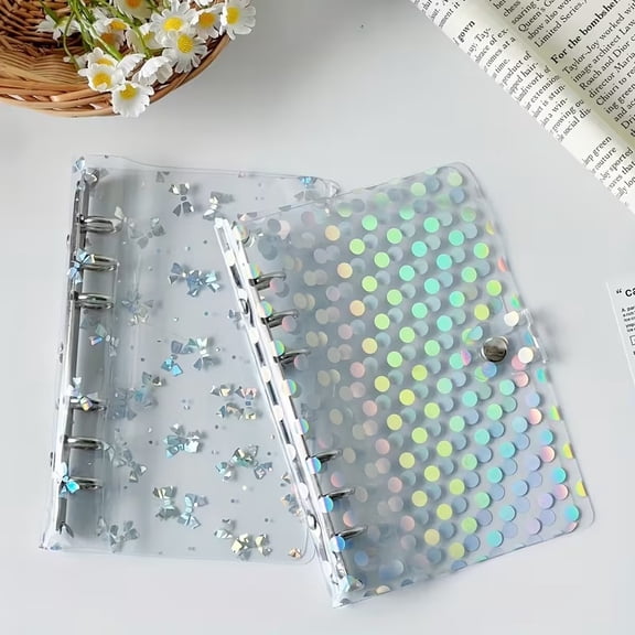 2pc Holographic PVC Binder Covers for A5 6-Hole Binder - Durable Clear Plastic Notebook Protector, Rainbow Reflective Design for Journal, Planner, School & Office Organization