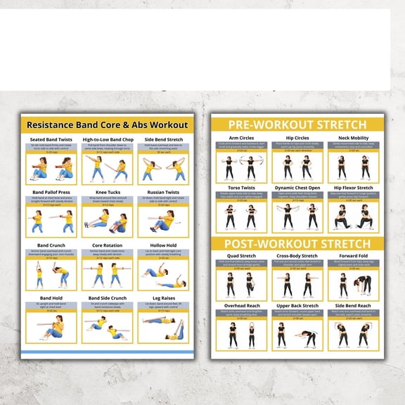 2pc Home Stretch Workout Exercise Chart Poster for Gym Wall Art Decor