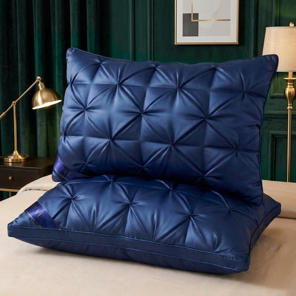 2PCS Hotel Quality Pinch Pleat Pillow, Breathable & Skin-Friendly Pillow Core, Light Luxury Decorative Pillow, Neck Support & Sleep Enhancing Pillow, Available in Multiple Colors(Dark blue,Queen)