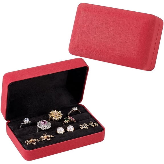 2pc Imitation Leather Rings Box Square Crimson 7.9x12.6x4.75cm