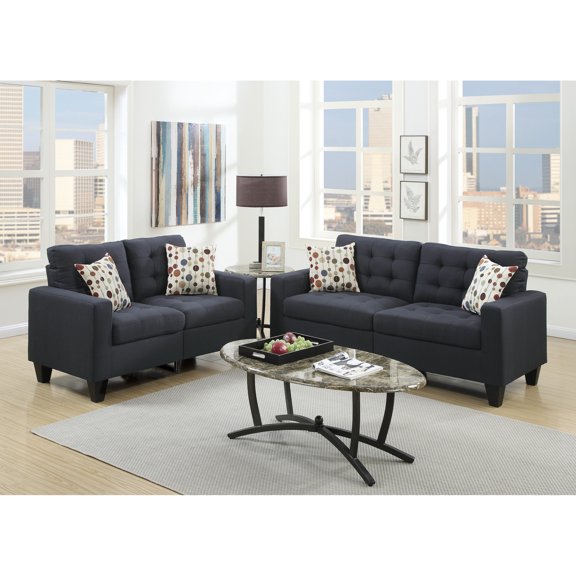 2pc In Black Polyfiber With Back, Cushion And Pillow Included For Area Space Home Living , Cushions Pillows