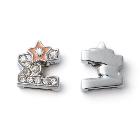2pc Initial Slide Beads Alloy Rhinestone Beads Letter W Platinum Color 14mm long 12.5mm wide 6mm thick hole: 1.5x8mm