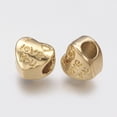 thumbnail image 1 of 2pc Ion Plating(IP) 304 Stainless Steel European Beads Heart with Word I Love You For Valentine's Day Golden 11x11.5x8.5mm Hole: 4.5mm, 1 of 2