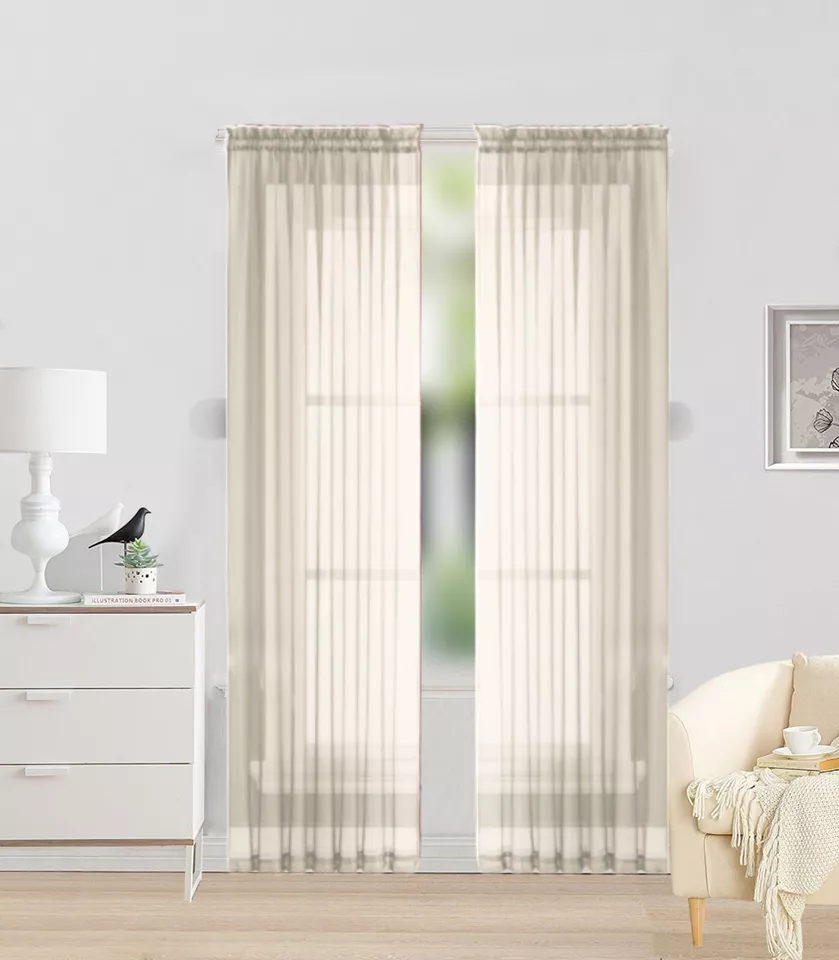 2pc Ivory Solid Sheer Voile Window Curtain Set, Two (2) Rod Pocket Panels 55"W x 84"L (Each)