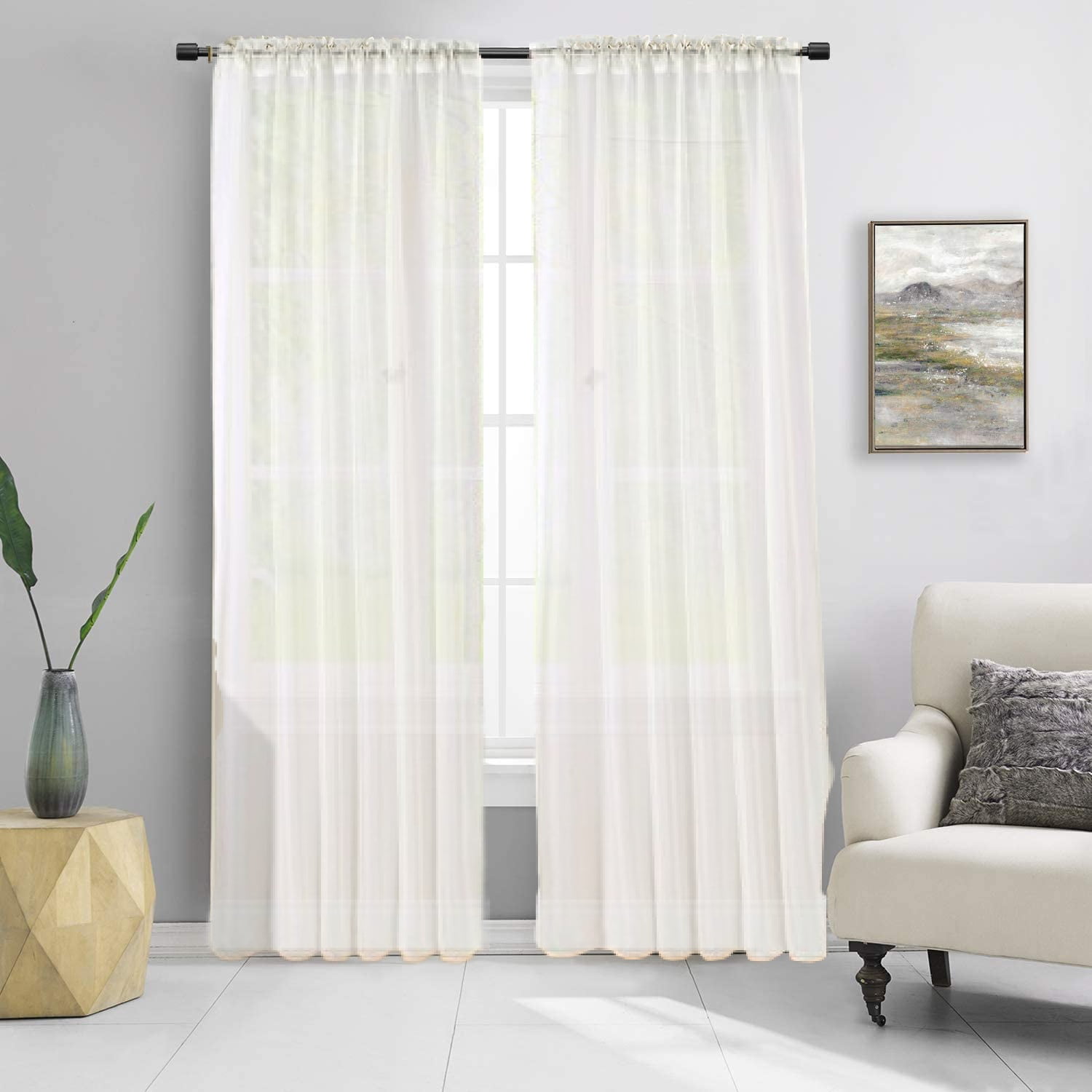 2pc Ivory Solid Sheer Voile Window Curtain Set, Two (2) Rod Pocket Panels 55 2pc-ivory-solid-sheer-voile-window-curtain-set-two-2-rod-pocket-panels-55-w-x-84-l-each-walmart-business-supplies