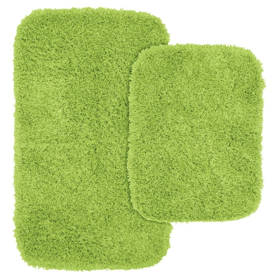 2pc Jazz Shaggy Washable Nylon Bath Rug Set Lime Green - Non-Slip, Tufted, Machine Made