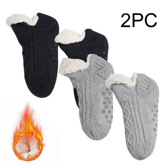 2pc Kids Slipper Socks Boys Girls Winter Warm Cozy Fleece Thermal Thick Snow Socks with Grips Non Slip Pilates Socks Girls Gray 4Y