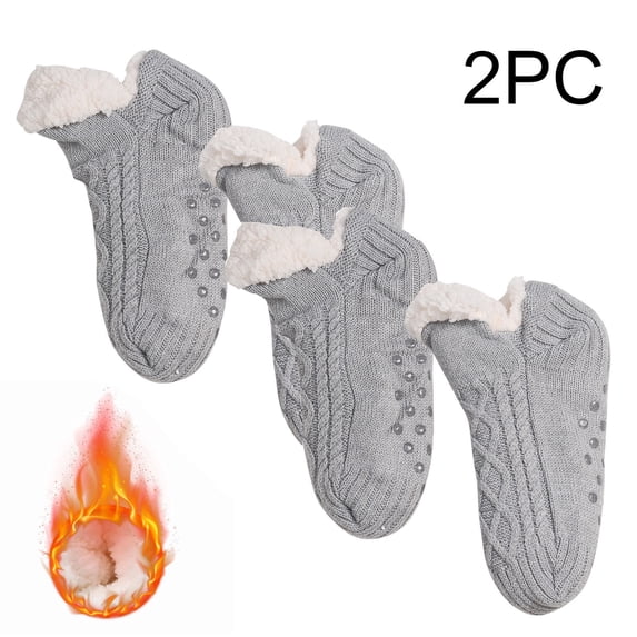 2pc Kids Slipper Socks Boys Girls Winter Warm Cozy Fleece Thermal Thick Snow Socks with Grips Non Slip Support Socks for Girls Gray 6Y
