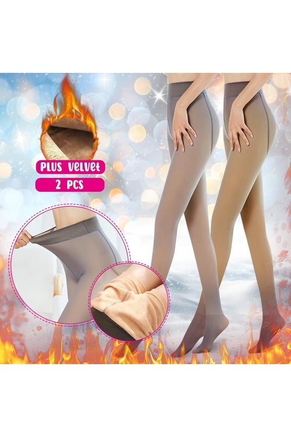 (2pc)Krylvor Fishnet Tights,Wool Tights,Thermal Tights,Fleece Lined Tights Women,Stockings,Foot Plus 300g Thick Penetrating 2pair Super Elastic Skin Velvet Silver One size