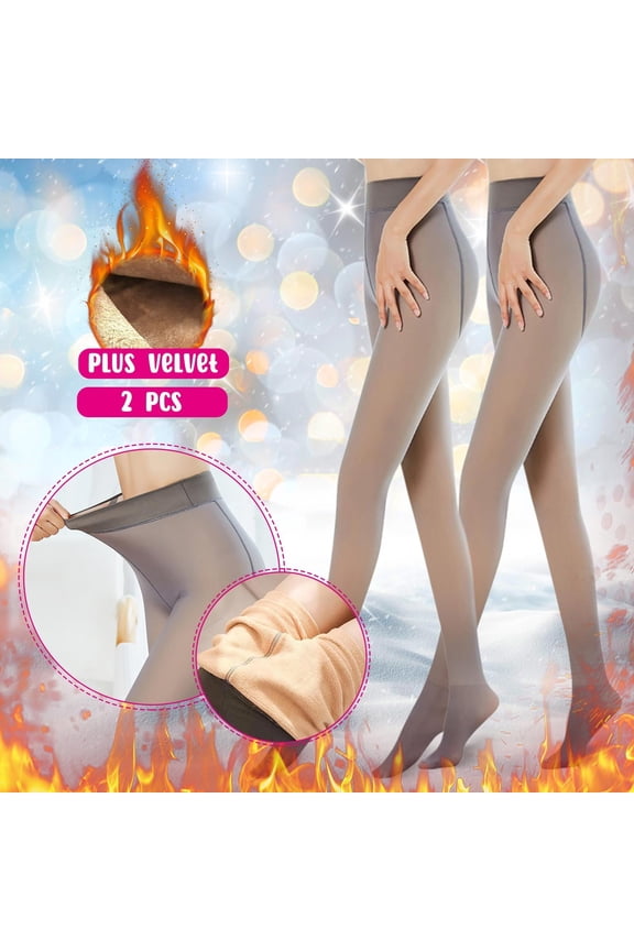 (2pc)Krylvor Fishnet Tights,Wool Tights,Thermal Tights,Fleece Lined Tights Women,Stockings,Foot Plus 300g Thick Penetrating 2pair Super Elastic Skin Velvet Gray One size